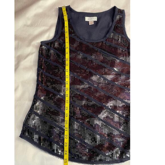 Ann Taylor Loft Sequined Top - Size PM - Dark Blue w/Black Sequins - Picture 5 of 8